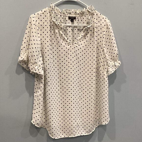 Talbots Womens Plus Size Top XP White Polka Dot Sheer Workwear Office Preppy - Picture 1 of 6